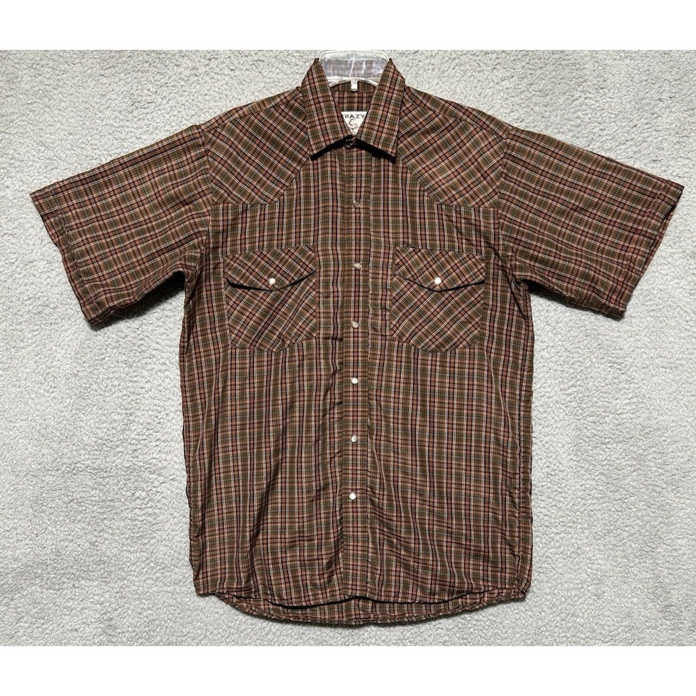 Crazy Cowboy Vintage Mens Western Shirt Sz L Plum Pearl Snap Rodeo Ranch Summer